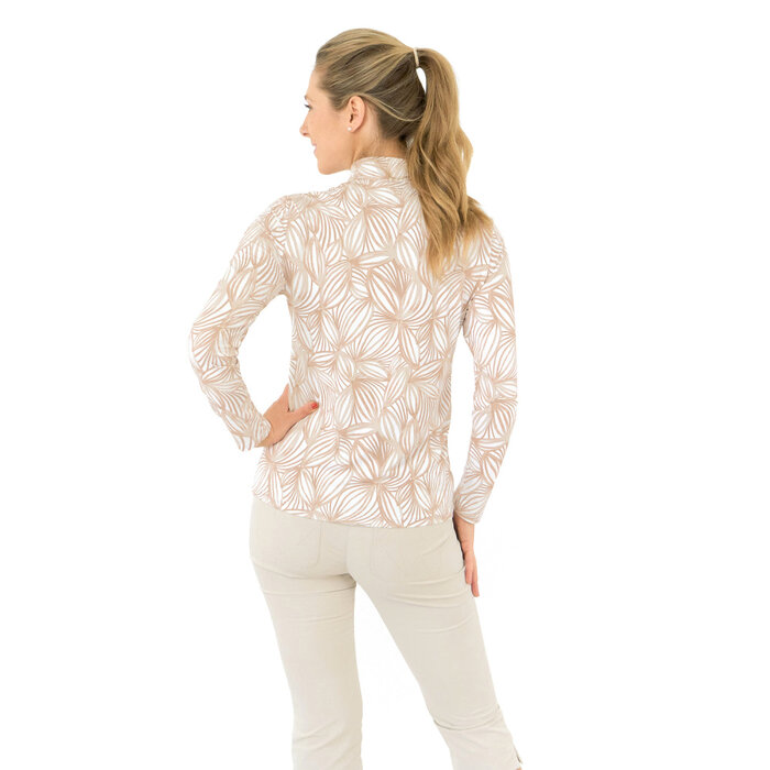 Pure Golf Pure Golf Serenity Zip Top Polo de Golf à Manches Longues - Marron Blanc