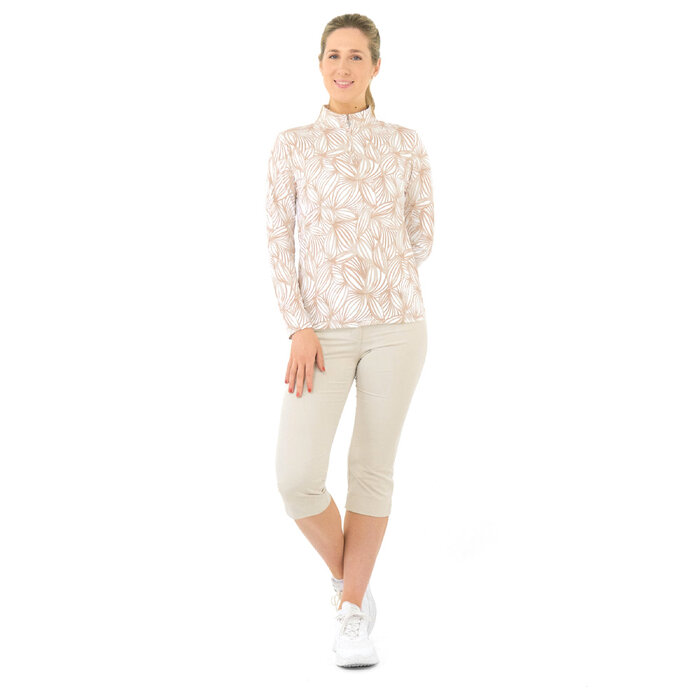 Pure Golf Pure Golf Serenity Zip Top Golfshirt met Lange Mouwen - Bruin Wit
