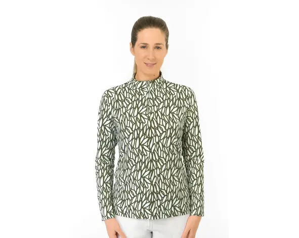 Pure Golf Pure Golf Serenity Zip Top Golfshirt met Lange Mouwen - Wit Groen