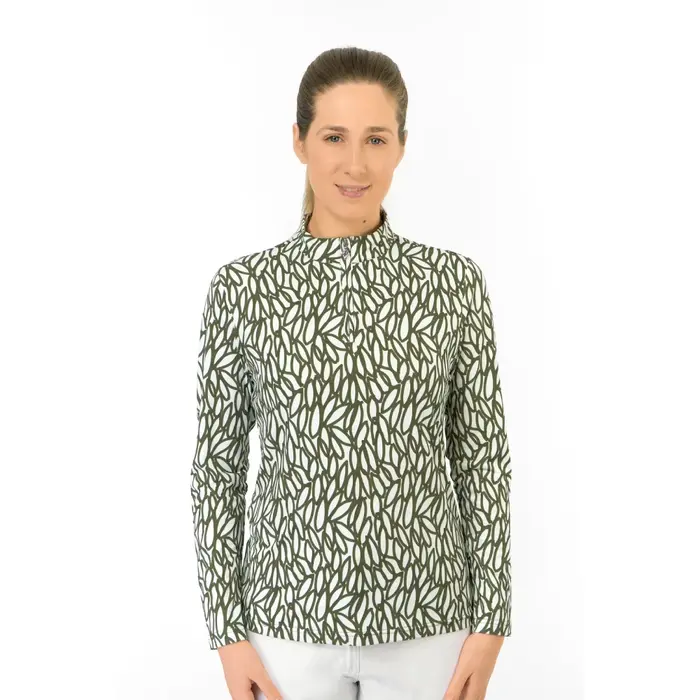 Pure Golf Pure Golf Serenity Zip Top Golfshirt met Lange Mouwen - Wit Groen
