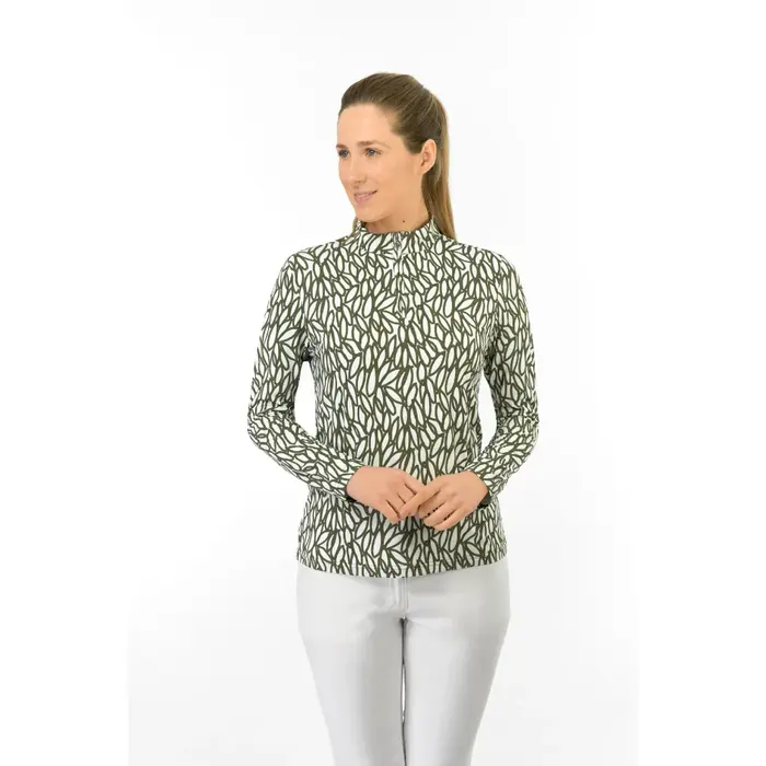 Pure Golf Pure Golf Serenity Zip Top Golfshirt mit langen Ärmeln - Weiß Grün