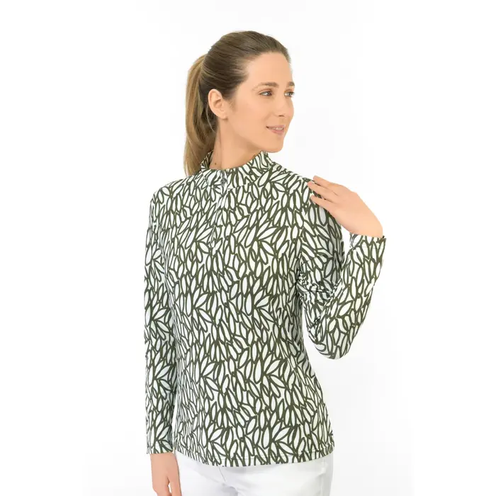Pure Golf Pure Golf Serenity Zip Top Golfshirt met Lange Mouwen - Wit Groen