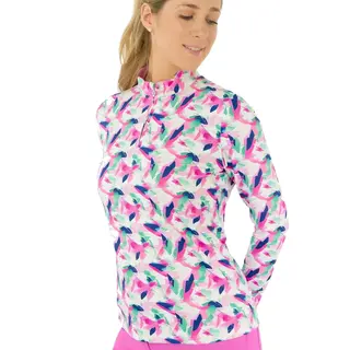 Pure Golf Pure Golf Serenity Zip Top Golfshirt met Lange Mouwen - Roze Wit Blauw