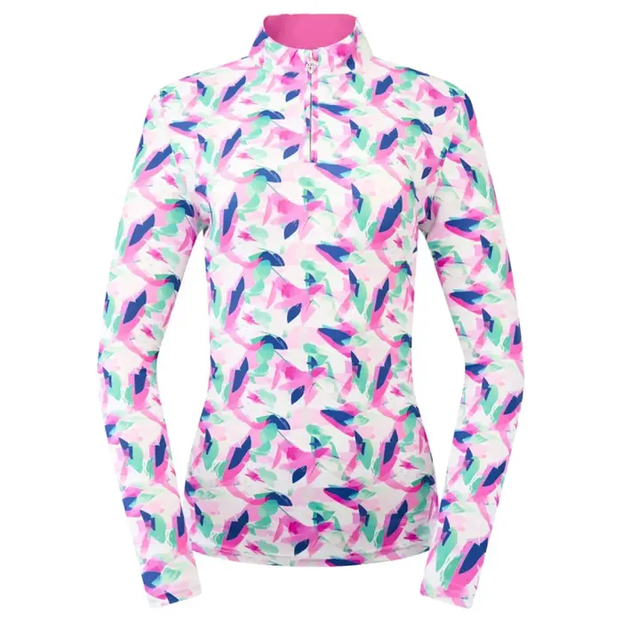 Pure Golf Pure Golf Serenity Zip Top Golfshirt à Manches Longues - Rose Blanc Bleu