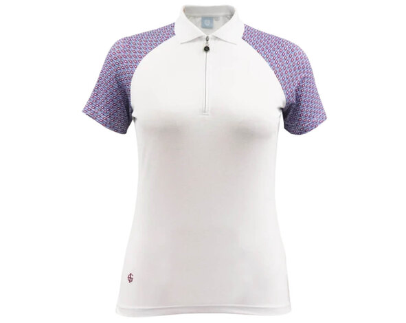 Island Green Island Green Geo Print Mandarin Kragen Damen Polo Shirt - Weiß