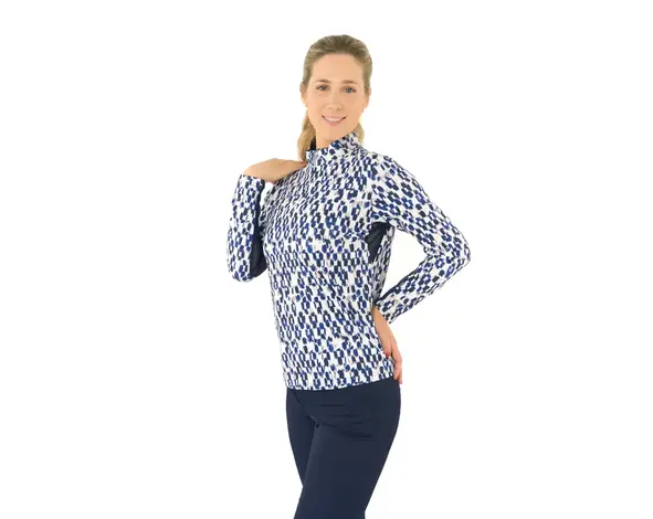 Pure Golf Pure Golf Balance Zip Top Golfshirt met Lange Mouwen - Blauw Wit