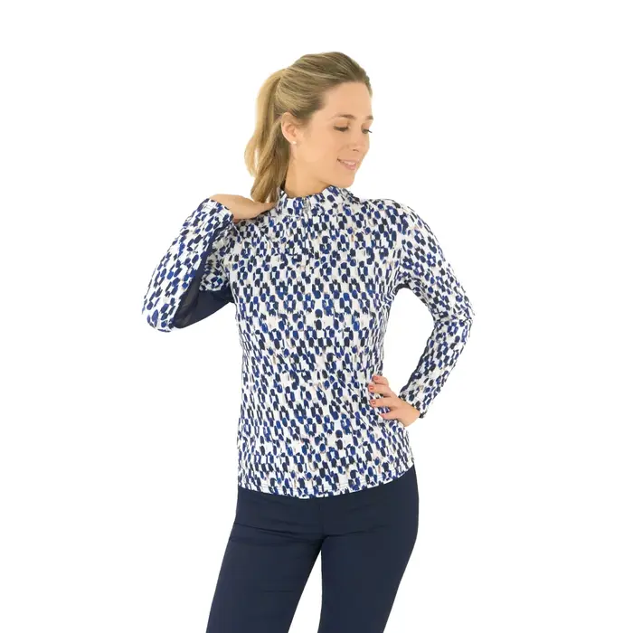 Pure Golf Polo de golf à manches longues Pure Golf Balance Zip Top - Bleu Blanc
