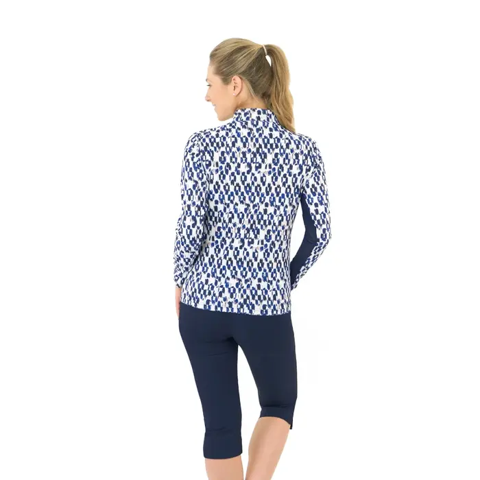 Pure Golf Pure Golf Balance Zip Top Golfshirt met Lange Mouwen - Blauw Wit