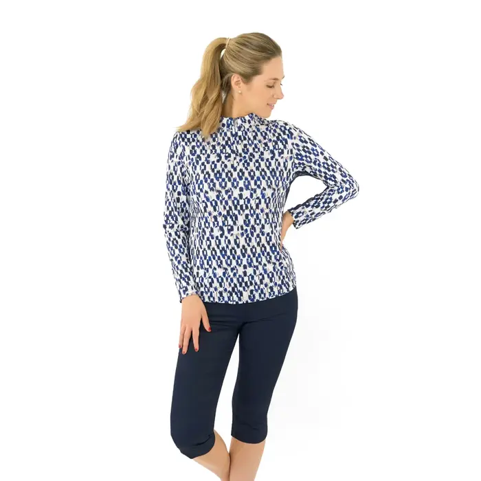 Pure Golf Pure Golf Balance Zip Top Golfshirt met Lange Mouwen - Blauw Wit