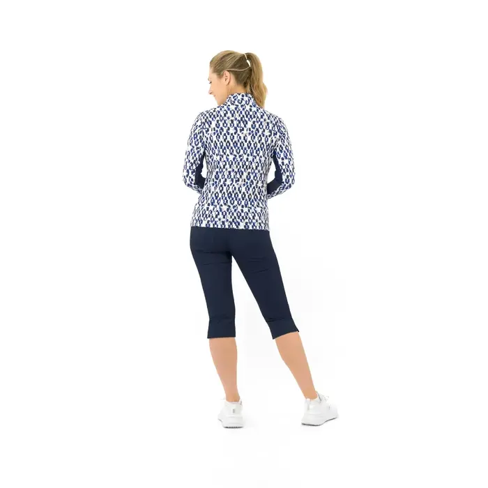 Pure Golf Polo de golf à manches longues Pure Golf Balance Zip Top - Bleu Blanc