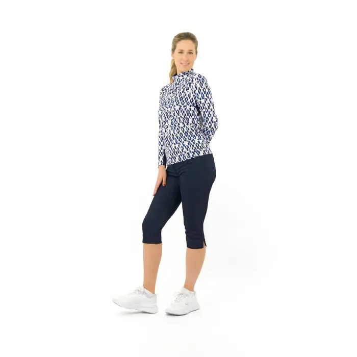 Pure Golf Pure Golf Balance Zip Top Langarm-Golfshirt - Blau-Weiß