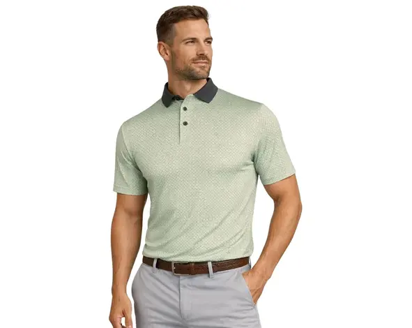 Island Green Island Green All Over 'Chain' Print Herren Poloshirt - Grün Grau Weiß