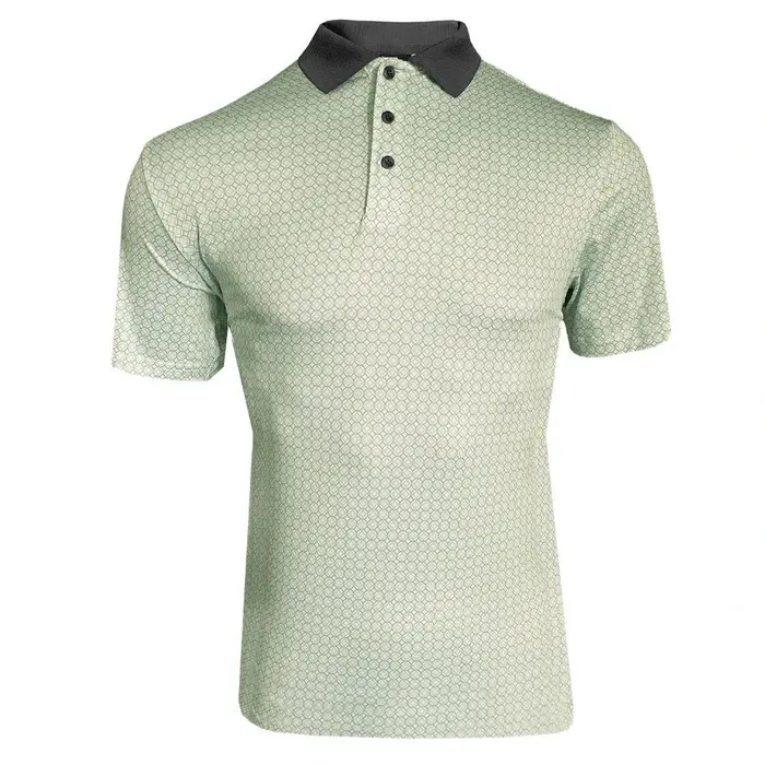 Island Green Island Green All Over 'Chain' Print Herren Poloshirt - Grün Grau Weiß