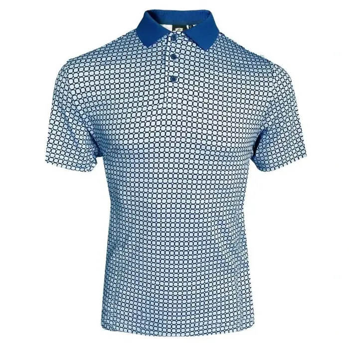 Island Green Island Green All Over 'Chain' Print Herren Poloshirt - Blau Schwarz Weiß