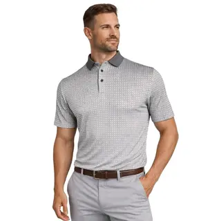 Island Green Island Green All Over 'Chain' Print Homme Polo de Golf - Gris Blanc