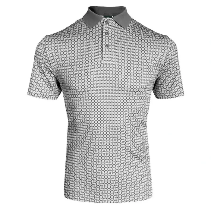 Island Green Island Green All Over 'Chain' Print Herren Poloshirt - Grau Weiß