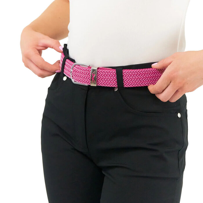 Surprizeshop Surprizeshop Webbing Belt Ladies Damen-Golfgürtel - Rosa Weiß