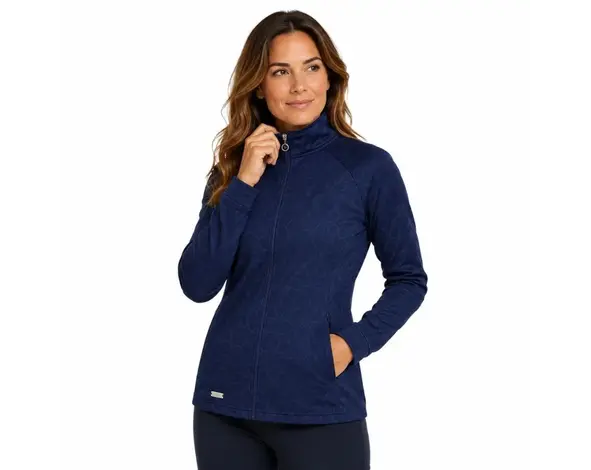 Island Green Island Green Floral Print Full Zip Ladies Top Layer - Dark Blue Aubergine