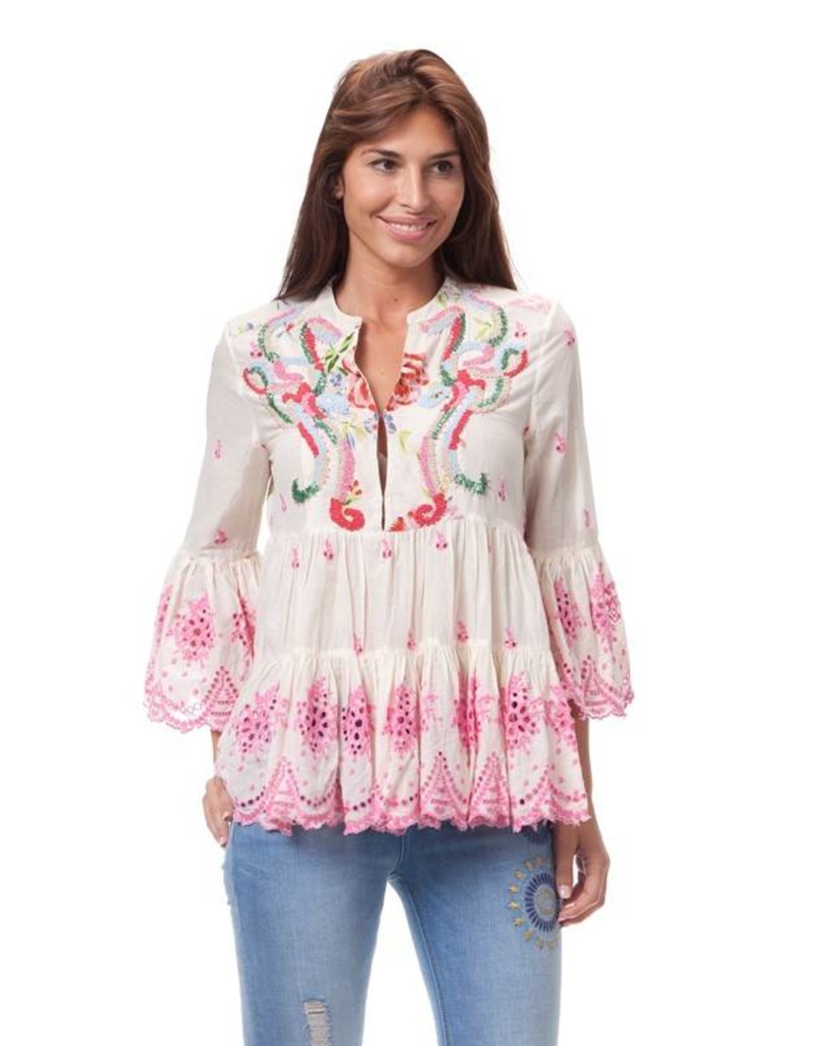 Peace & Love Love beaded eyelet top