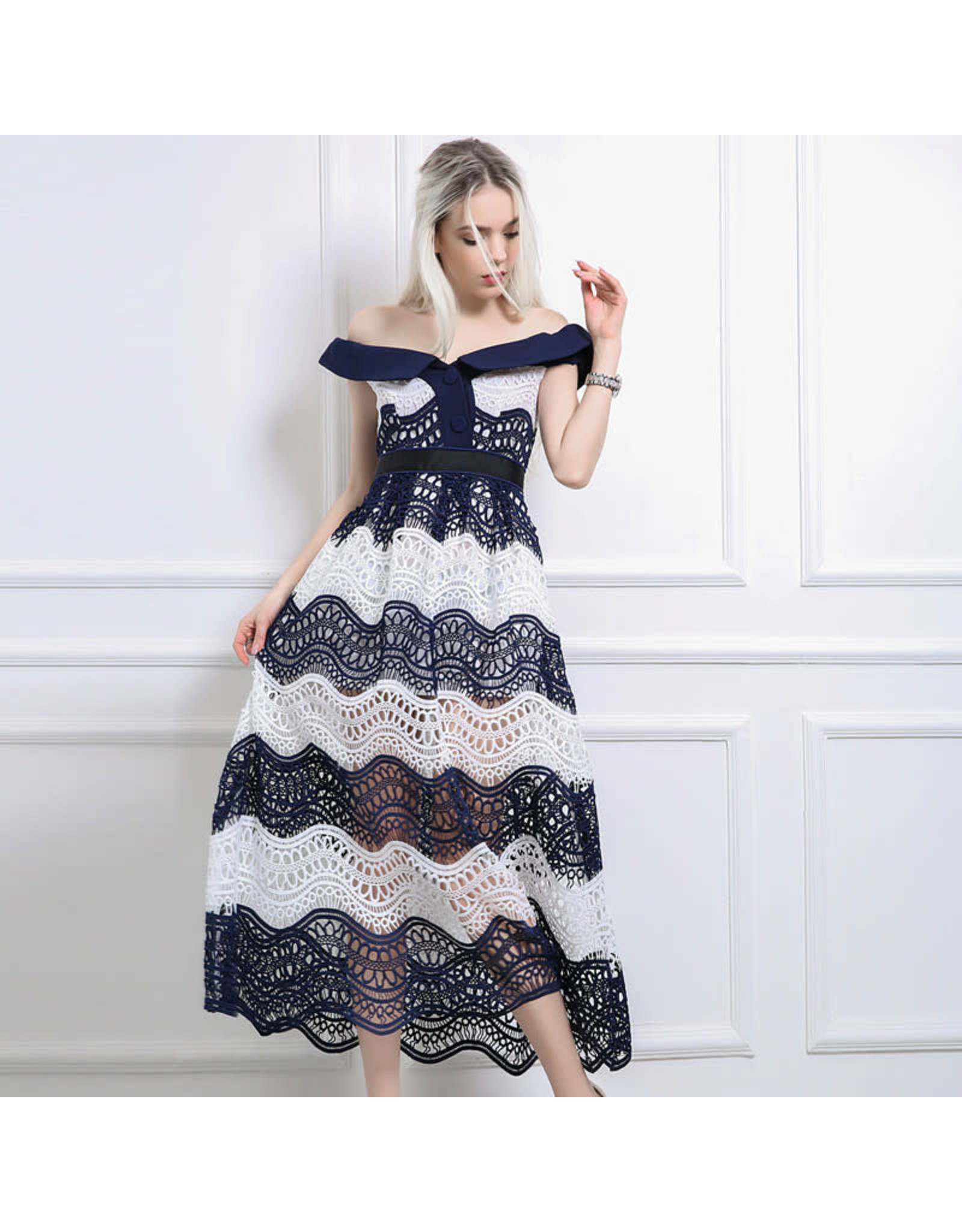 Love Shop Pray Off shoulder lace dress