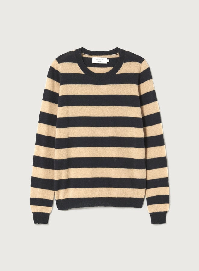 Thinking Mu | Zoe Sweater Navy Stripe Extra Fine Merino Wool