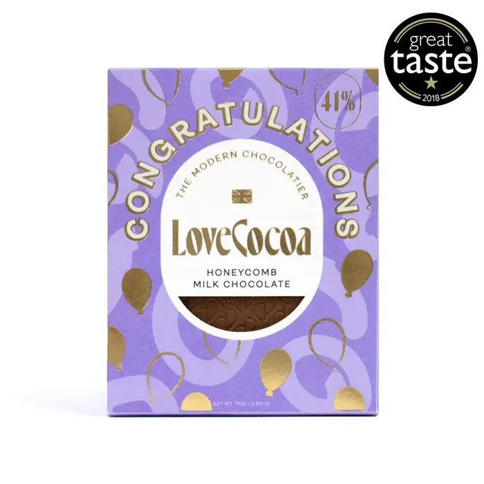 Love Cocoa Milk Honeycomb "Congratulations" Bar - Love Cocoa - 75g