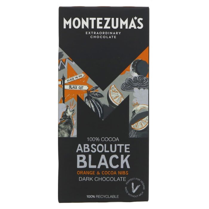 Montezuma Montezuma's Absolute Black - 100% Cocoa Solids with Orange & Cocoa Nibs - 90g