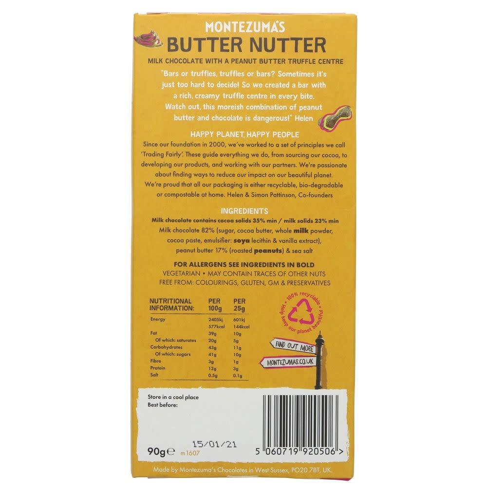 Montezuma Montezuma's Butter Nutter - Milk  Chocolate Peanut Butter Bar - 90g