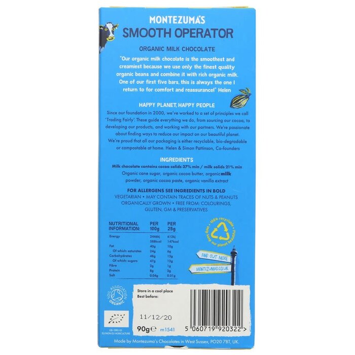 Montezuma Montezuma's Organic Milk Chocolate "Smooth Operator"  - 90g