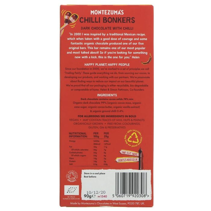 Montezuma Montezuma's Chilli Bonkers" Dark Chocolate & Chilli Bar - 90g