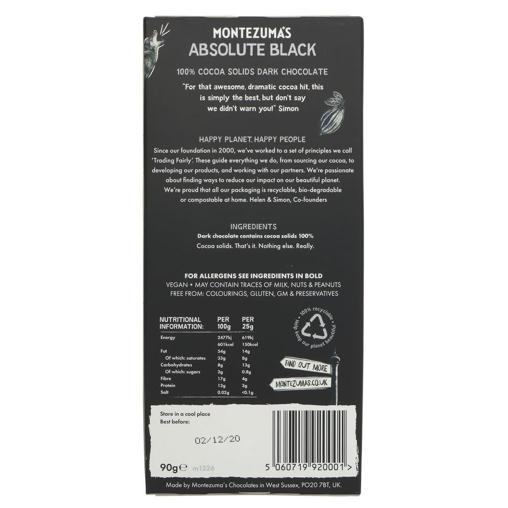 Montezuma Montezuma's Absolute Black - 100% Cocoa Solids - 90g