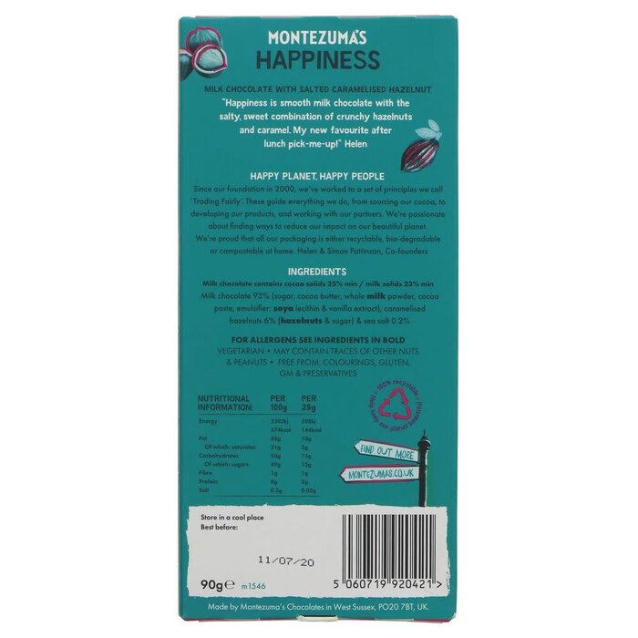 Montezuma Montezuma's Happiness -  Milk  With Salted Caramel Hazelnuts  Bar - 90g