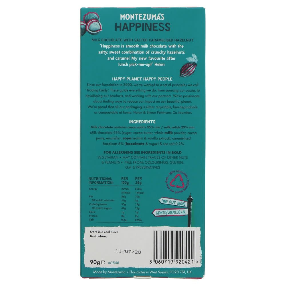 Montezuma Montezuma's Happiness -  Milk  With Salted Caramel Hazelnuts  Bar - 90g