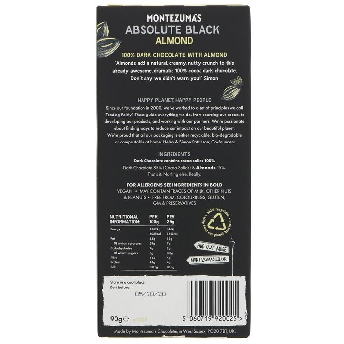 Montezuma Montezuma's Absolute Black - 100% Cocoa Solids with Almonds - 90g