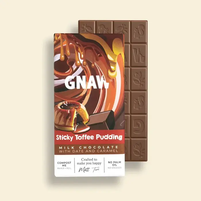 Sticky Toffee Pudding Milk Chocolate Bar - 80g - Gnaw