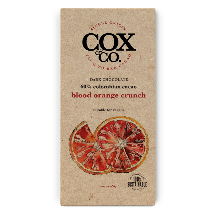 Cox & Co Blood Orange Crunch Single Origin Dark Chocolate Bar 60% -  Cox & Co  - 70g