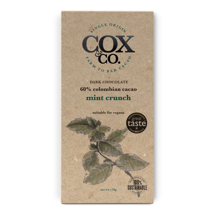 Cox & Co English Mint Crunch Single Origin Dark Chocolate Bar 60% - Cox & Co - 70g