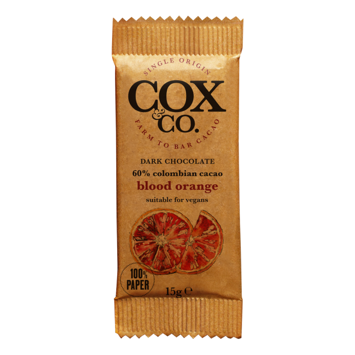 Cox & Co Blood Orange Crunch Single Origin Dark Chocolate Bar 60% -  Cox & Co  - 15g