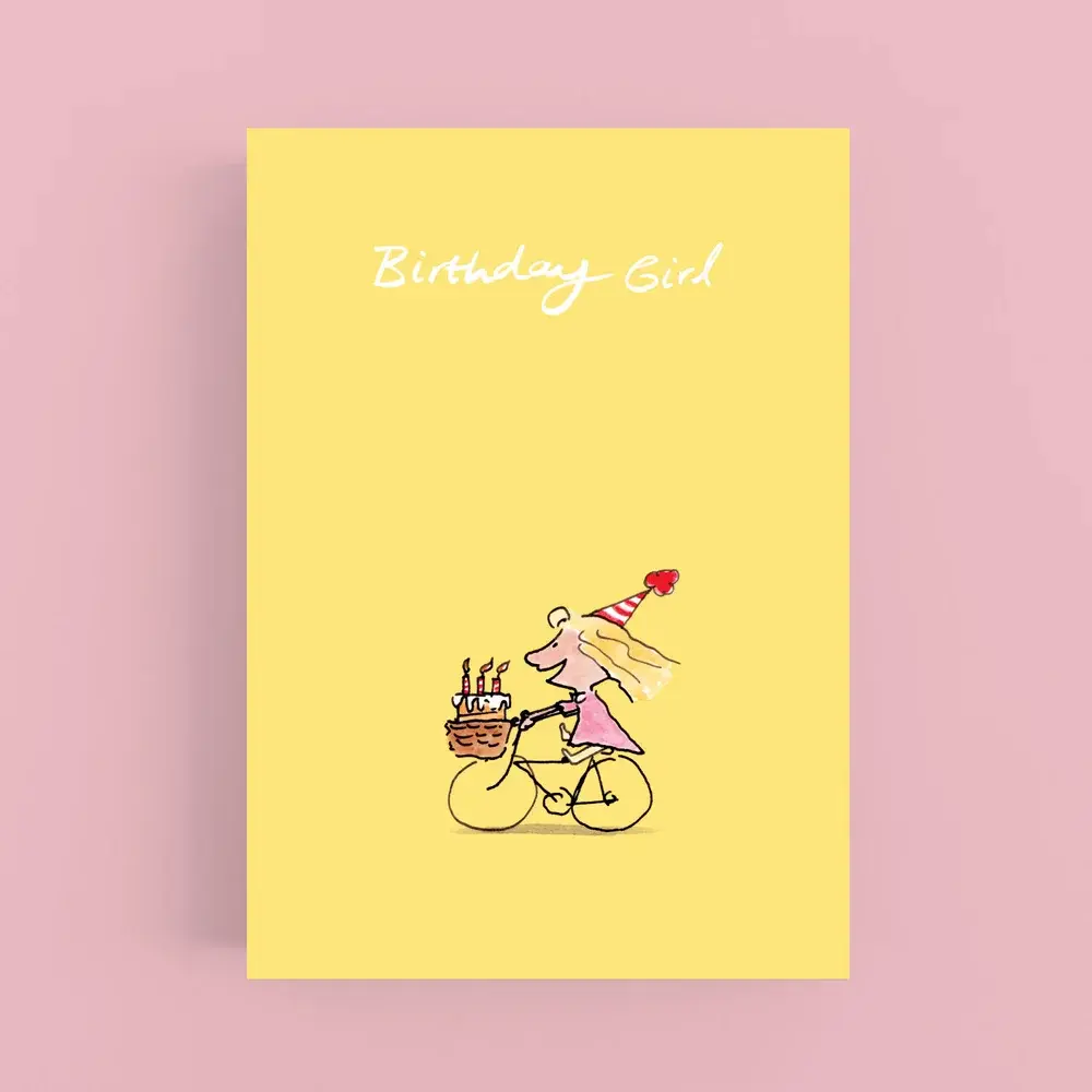 Cardinky Birthday Girl Yellow (Bike) - Greetings Cards - Cardinky