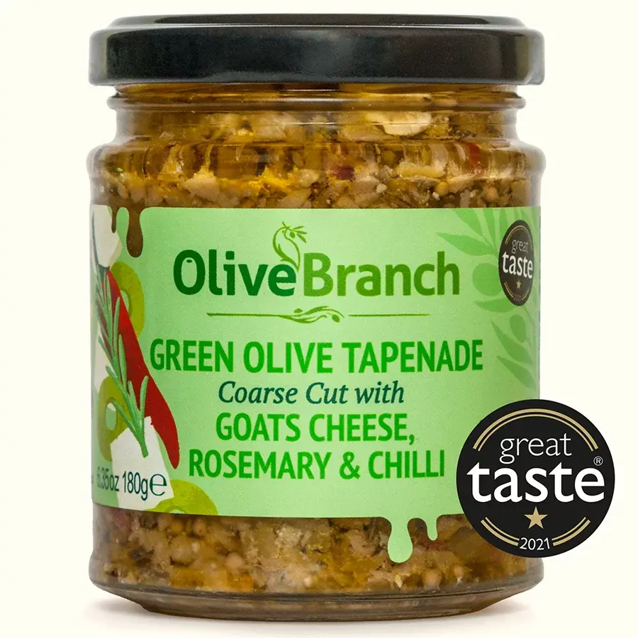 Olive Branch Chunky Tapenade  Green Olives with Goats Cheese, Rosemary & Chilli  - 180g