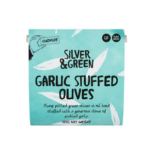 Silver & Green Garlic Stuffed Olives in Pot - Silver & Green - 185g