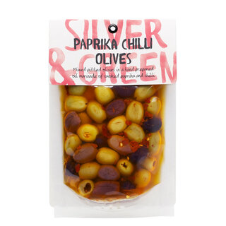 Silver & Green Paprika Chilli Olives in Pouch - Silver & Green - 220g