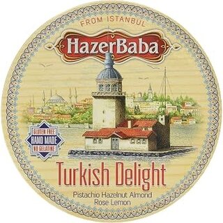 Hazer Baba Rose, Lemon, Pistachio & Hazelnut Turkish Delight - Wooden Drum - Hazer Baba - 250g
