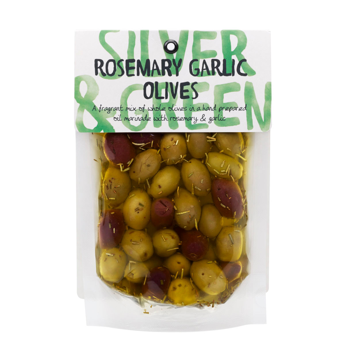 Silver & Green Rosemary Garlic Olives in Pouch - Silver & Green - 220g