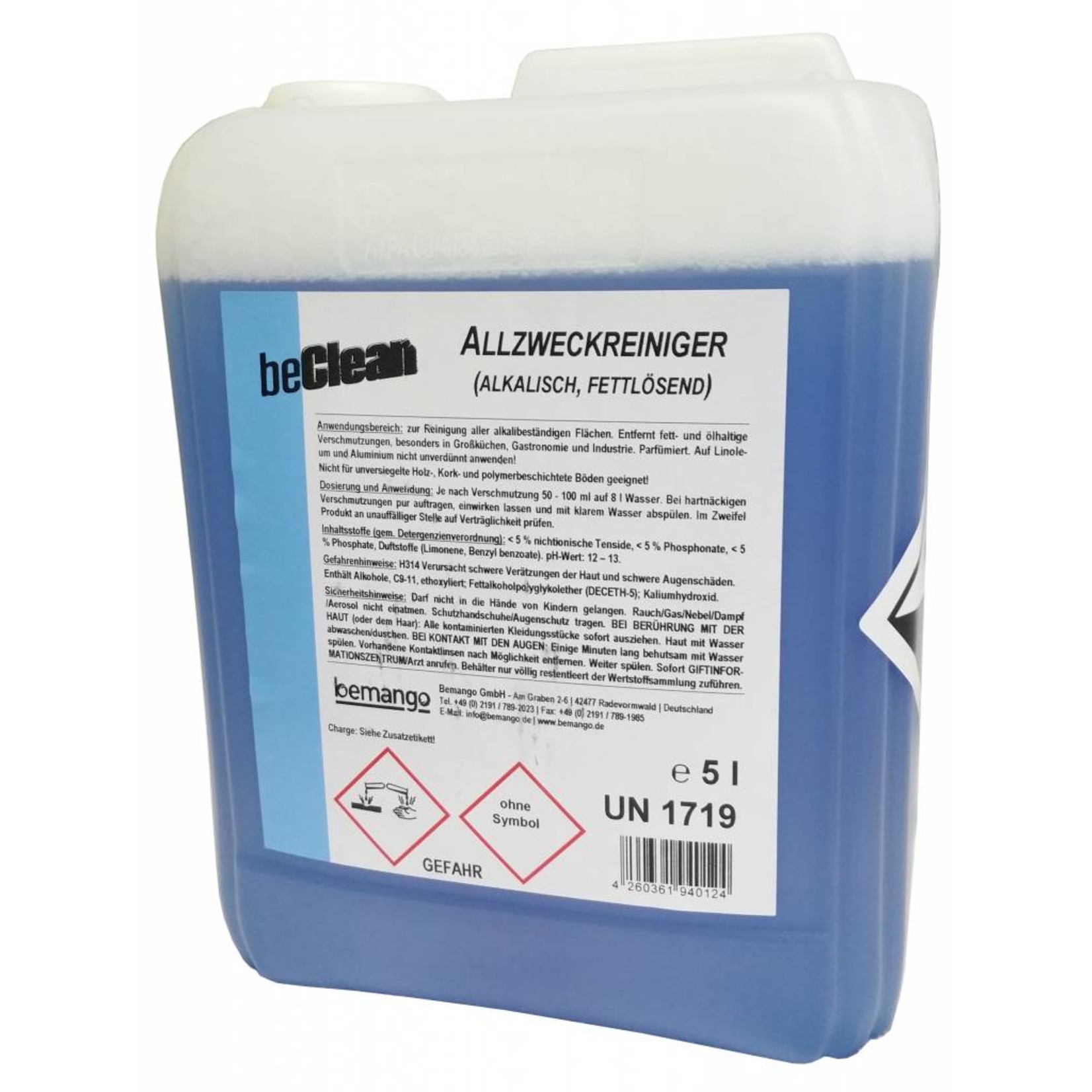 beClean Allzweckreiniger alkalisch FRESH BLUE, 5 Liter Kanister