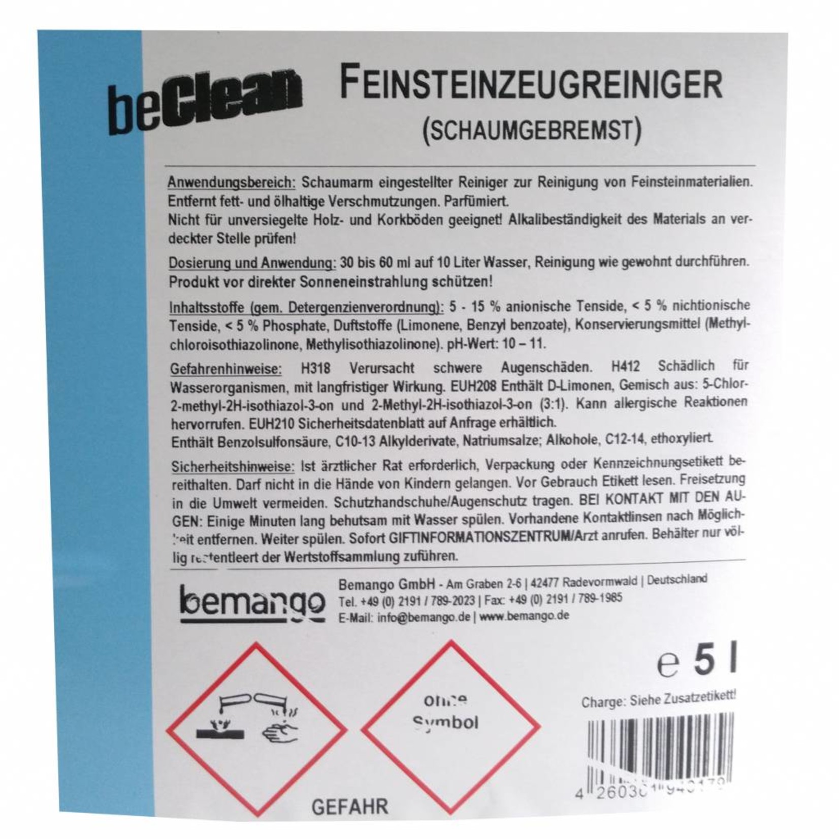 Feinsteinzeugreiniger 5l Kanister fettlösend und schaumgebremst