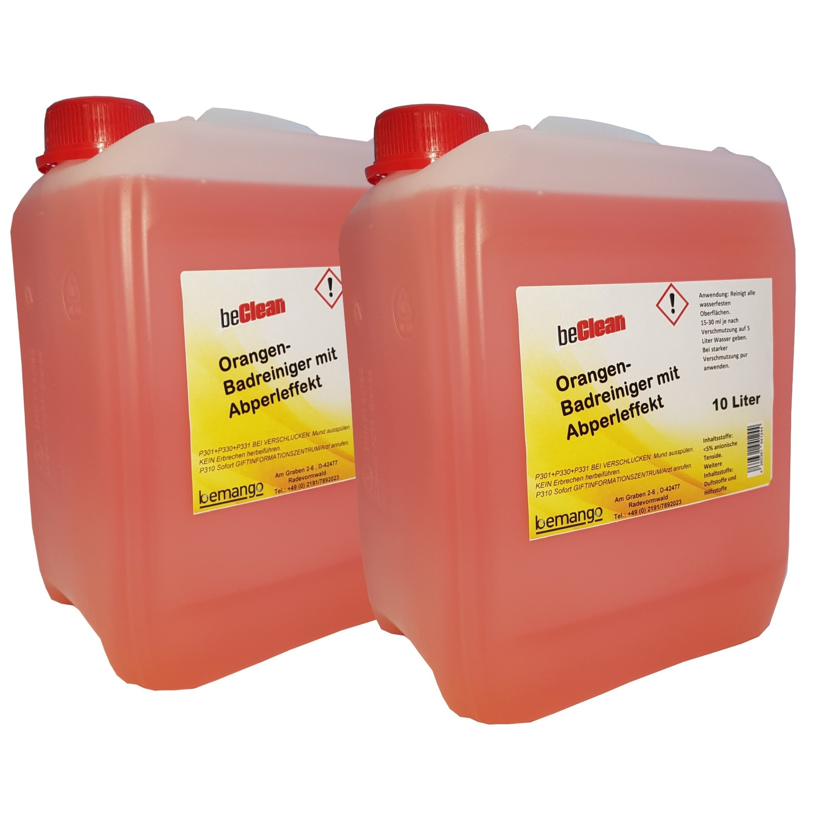 Willkommen bei Bemango – Qualität für Haushalt, Handwerk & Industrie Badreiniger orange mit Abperleffekt 10l im Kanister