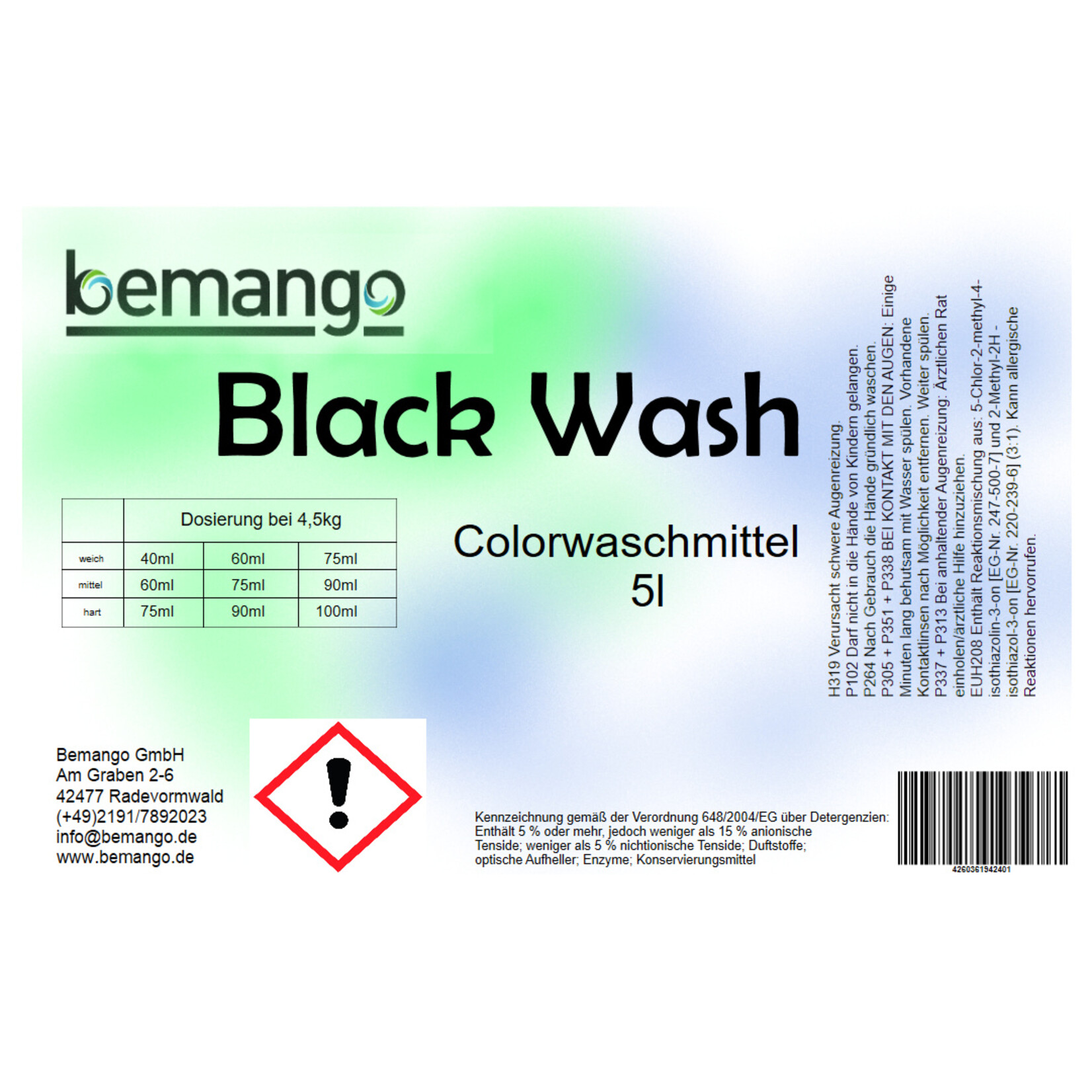 Willkommen bei Bemango – Qualität für Haushalt, Handwerk & Industrie Color-Flüssigwaschmittel black wash für dunkle Wäsche 2x5 Liter Kanister
