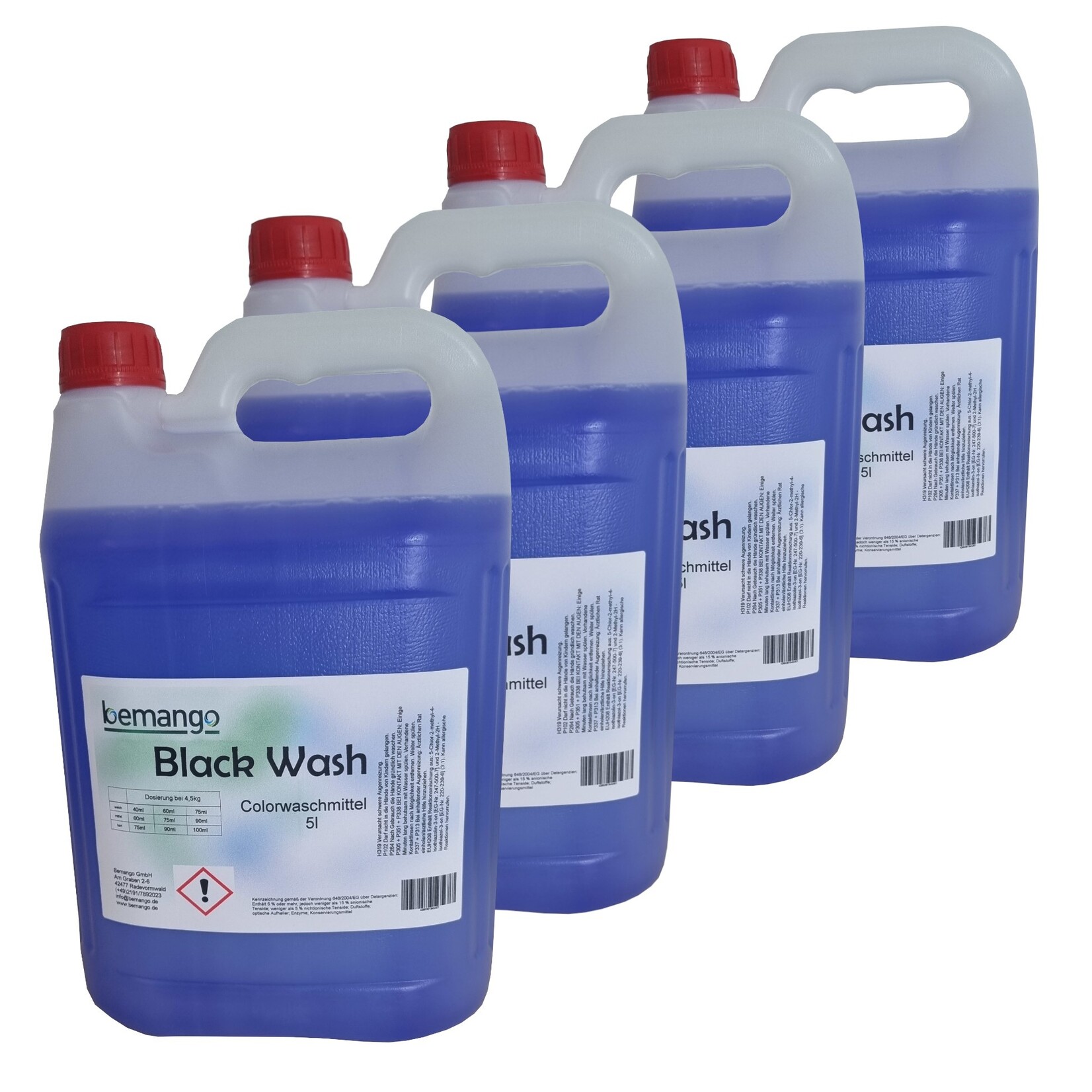 Willkommen bei Bemango – Qualität für Haushalt, Handwerk & Industrie Color-Flüssigwaschmittel black wash für dunkle Wäsche 4x5 Liter Kanister