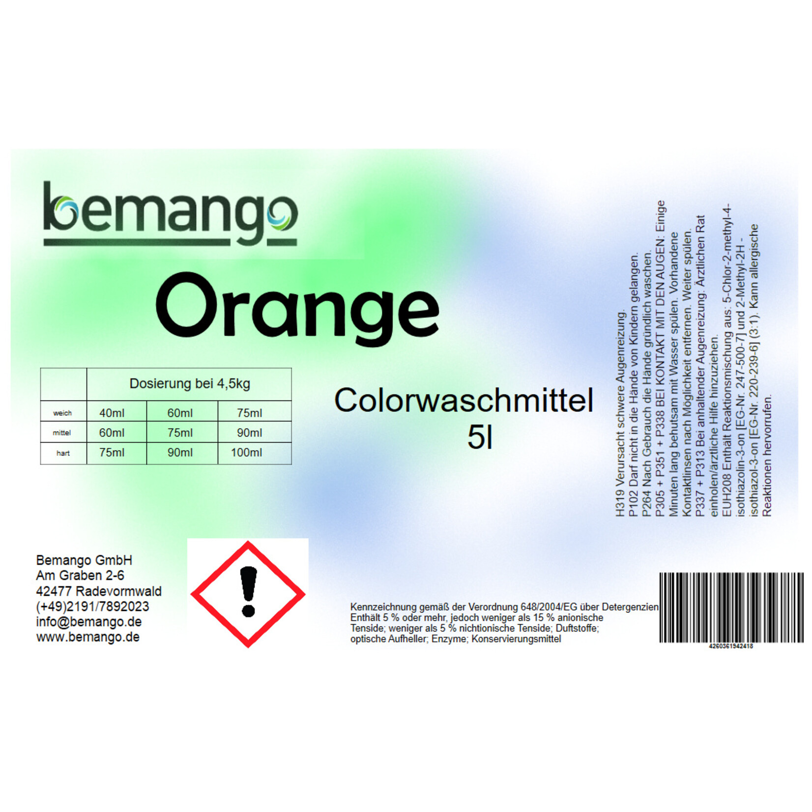 Bemango Flüssigwaschmittel orange 4x5l